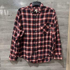 Woolrich Red Black Plaid Long Sleeve Cotton Button Front Flannel Shirt Top Large